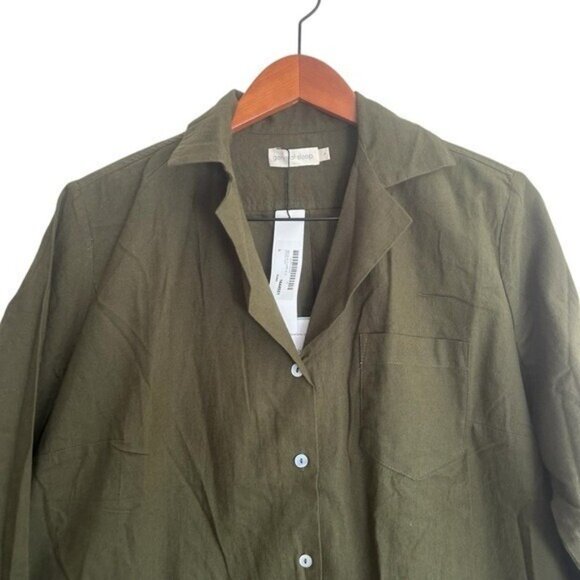 NEW General Sleep Sz Large Pajama Top Khaki Green Organic Cotton Soft Flannel - Picture 7 of 10